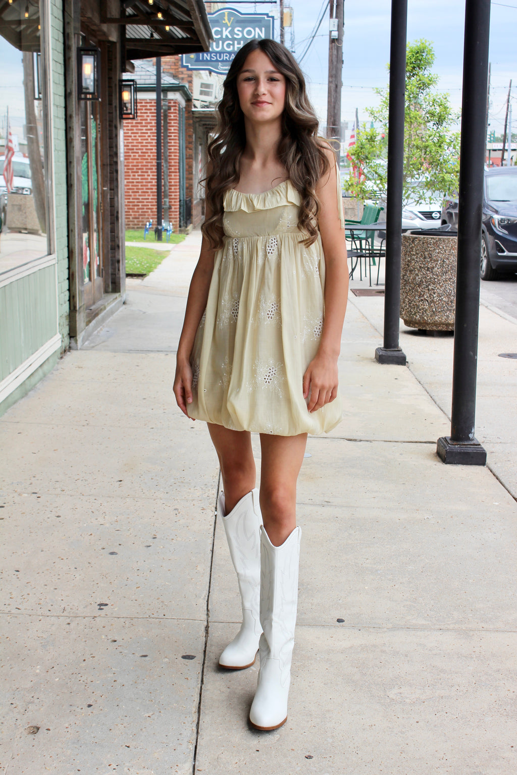 Beige Eyelit Detail Dress