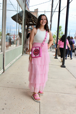 Pink Mesh Maxi Skirt