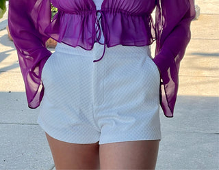 White Textured Shorts