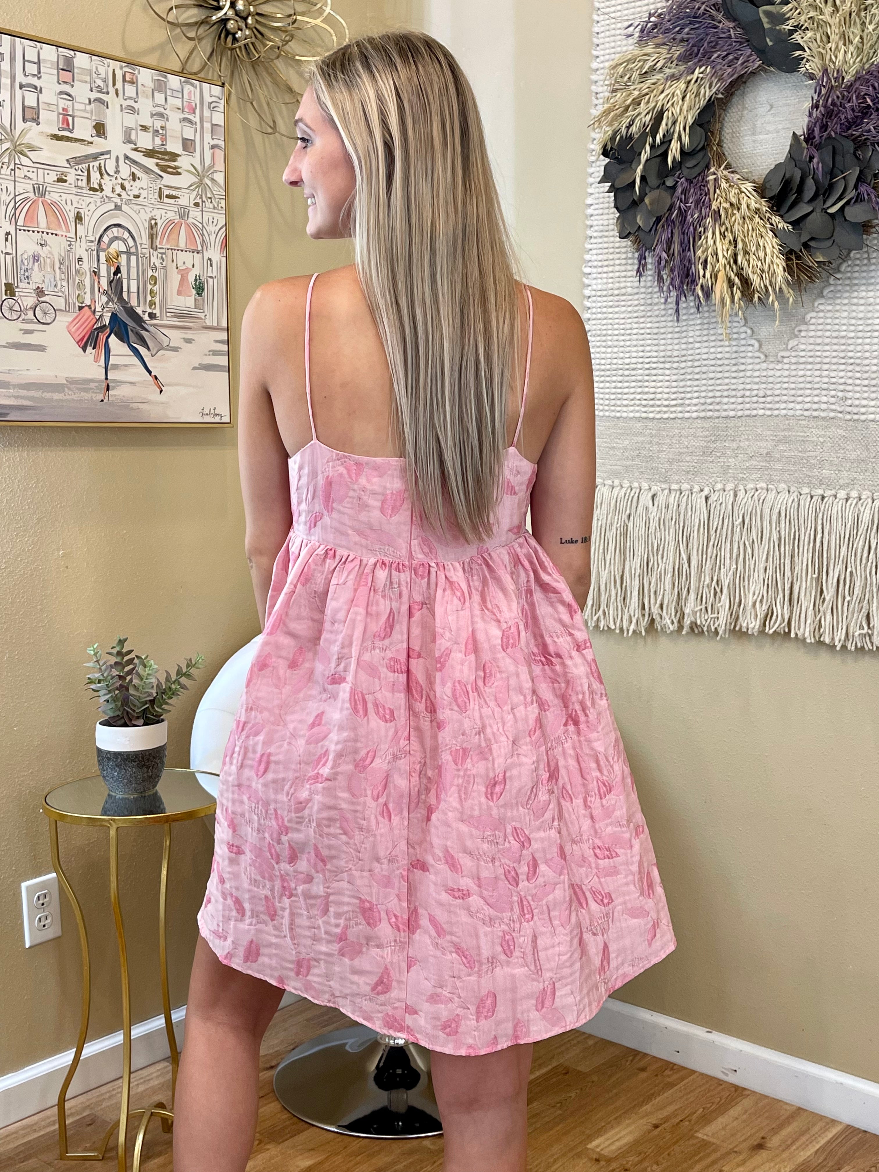 Pink Floral Spaghetti Strap Dress