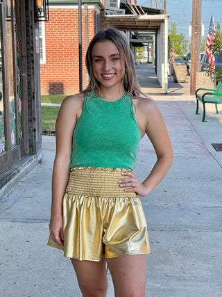 Gold Smocking Waist Shorts