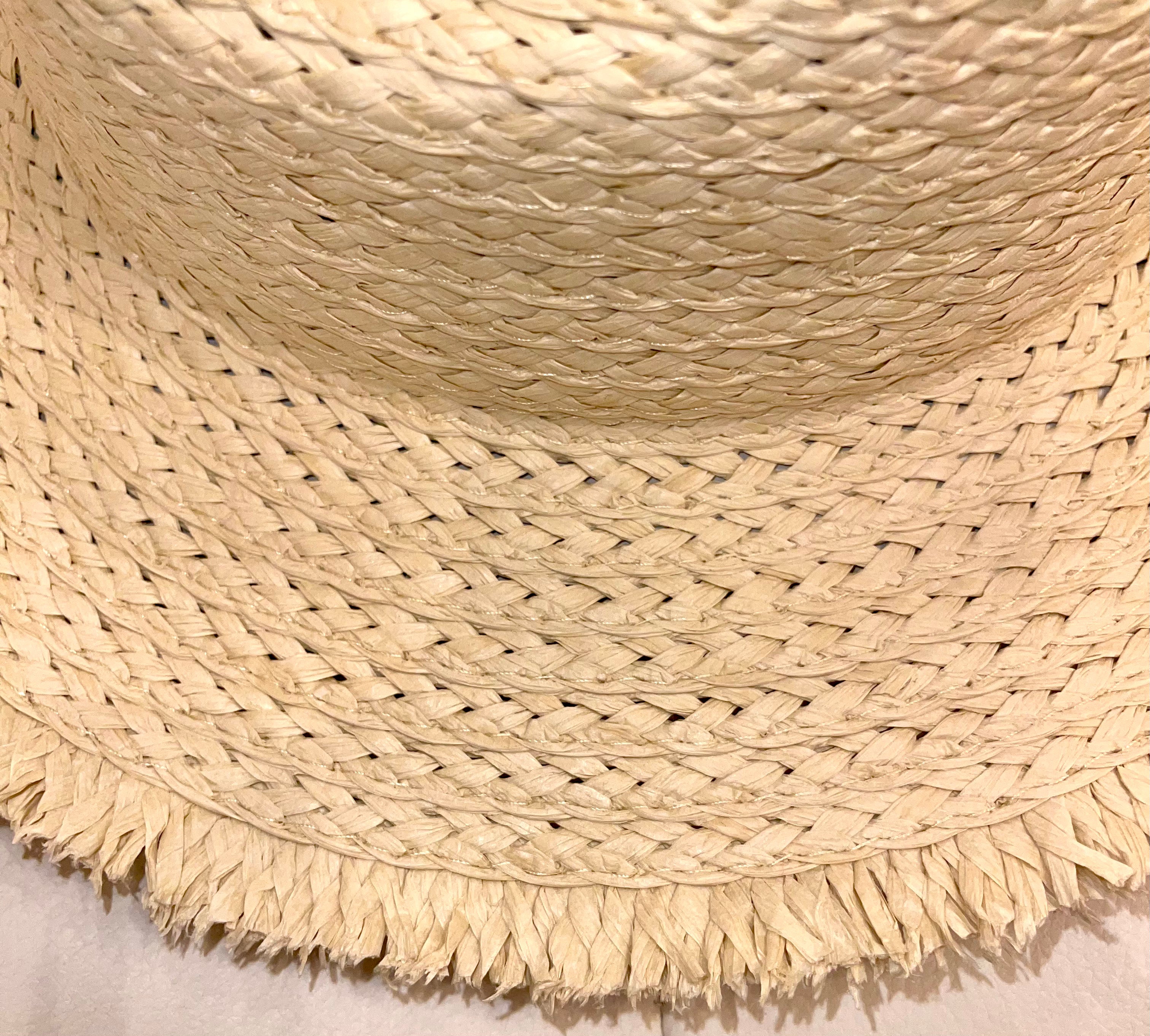 Beige Frayed Solid Straw Sun Hat