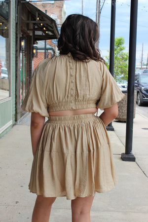 Taupe Shirring Tiered Dress