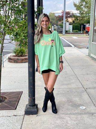 Mint Sequin Cheers Top