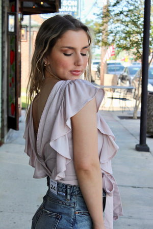 Taupe Ruffle Shoulder Top