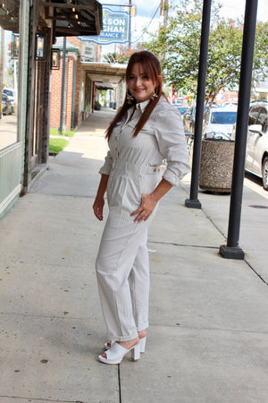 Grey White Striped Woven Jumpsuit