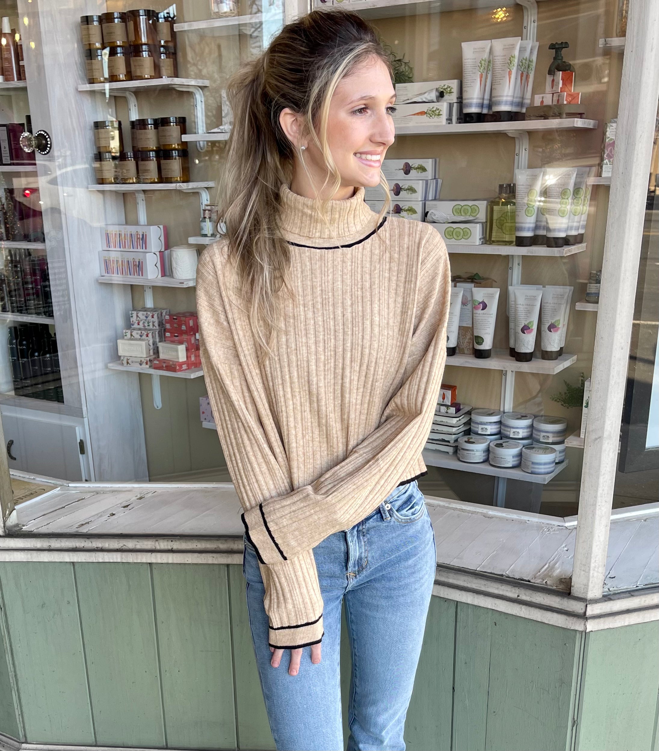 Oatmeal LS Ribbed Light Sweater