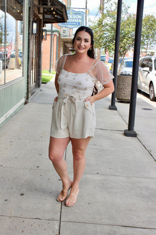 Cream Gold Floral Mesh Bodysuit