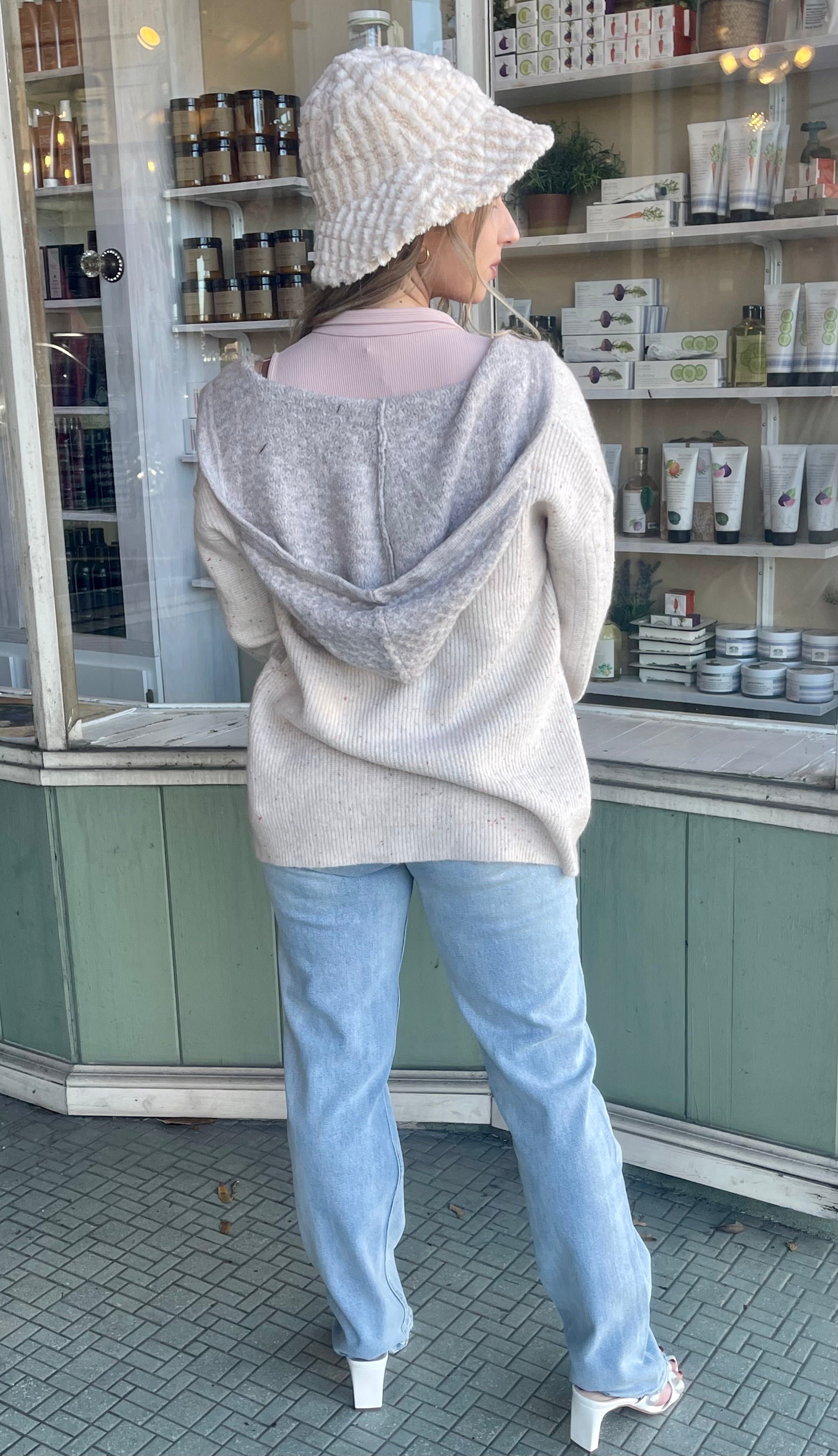 Cream Multi Hoodie Cardigan