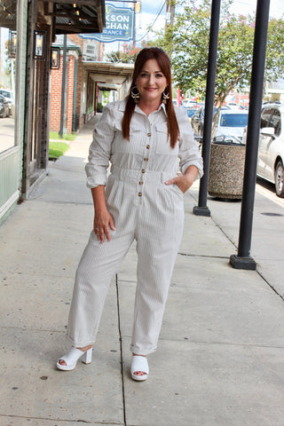 Grey White Striped Woven Jumpsuit