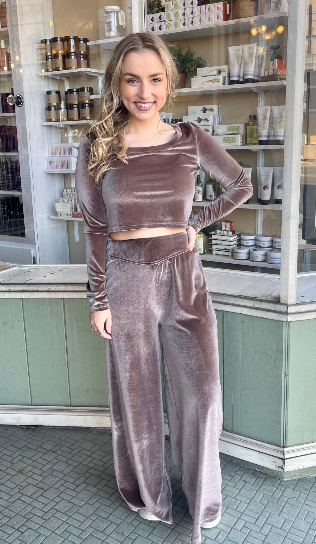 Mocha Velvet Wide Leg Pant